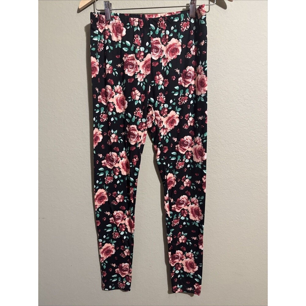 Bobbie Brooks Leggings Womens Large Floral Rose Print Ankle Elastic Waist Pants